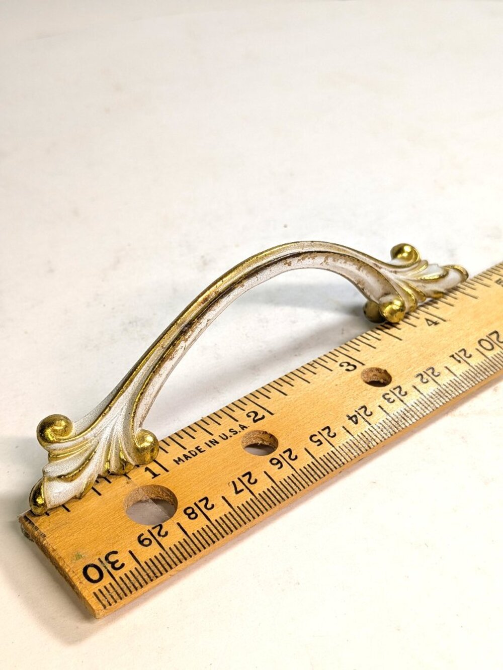 Vintage Hollywood Regency White & Gold French Provincial Pull Handle 3" CTC
